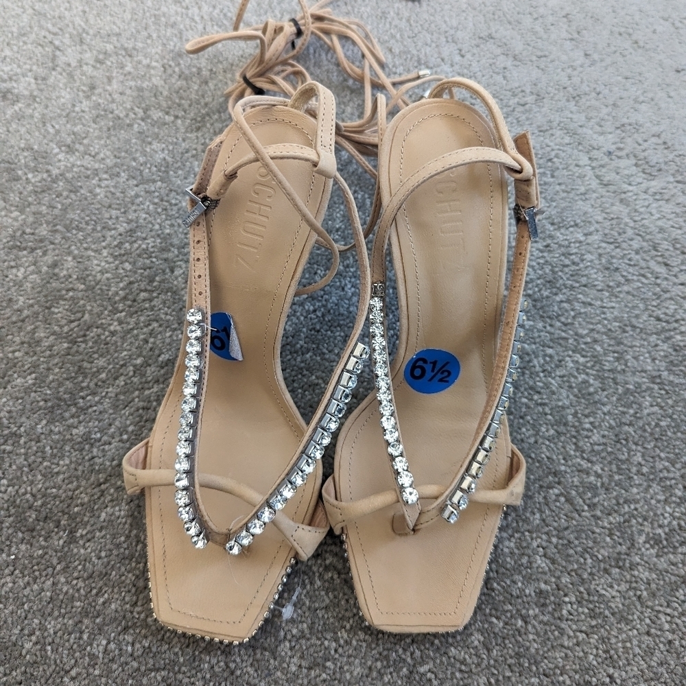 SCHUTZ Vikki Crystal Strappy Heels Sandals 6.5